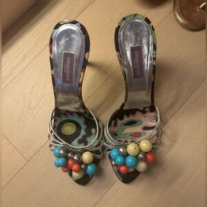 Emilio Pucci Multicolor Beaded Slide Sandals
